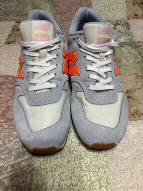 New Balance Light Gray and Orange 696 Sneakers